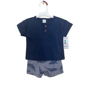 Carters Baby Boy 2-Piece Shorts with Whales and Solid Blue Shirt Set Size 6M NWT